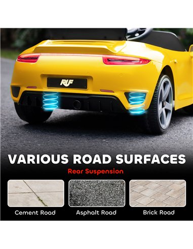 AIYAPLAY Kids Electric Car, 12V Licensed RUF GT Ride on Car with Suspension, Remote Control, Music for 3-5 Years Yellow