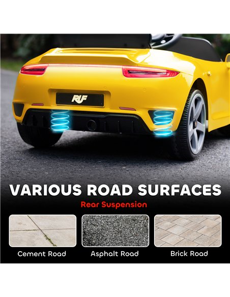 AIYAPLAY Kids Electric Car, 12V Licensed RUF GT Ride on Car with Suspension, Remote Control, Music for 3-5 Years Yellow - pic 175198 | FastDaddyshop
