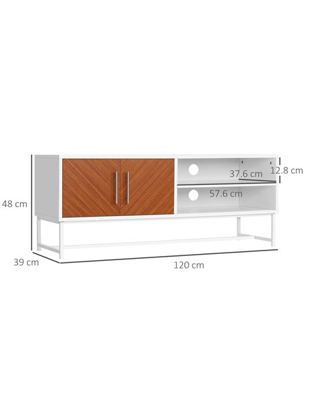 Homcom 1200mm Longline TV Stand with Wood-Effect Doors, White & Brown - pic 17520 | FastDaddyshop