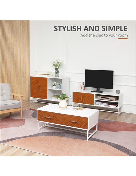 Homcom 1200mm Longline TV Stand with Wood-Effect Doors, White & Brown - pic 17521 | FastDaddyshop