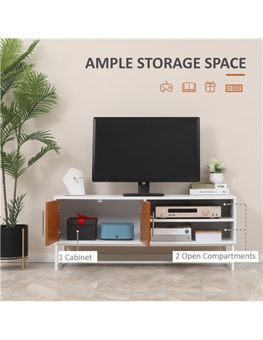 Homcom 1200mm Longline TV Stand with Wood-Effect Doors, White & Brown