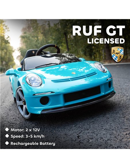 AIYAPLAY Kids Electric Car, 12V Licensed RUF GT Ride on Car with Suspension, Remote Control, Music, for 3-5 Years, Blue - pic 175221 | FastDaddyshop