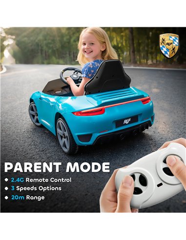 AIYAPLAY Kids Electric Car, 12V Licensed RUF GT Ride on Car with Suspension, Remote Control, Music, for 3-5 Years, Blue