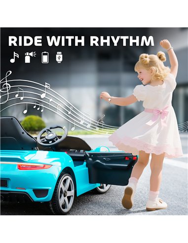AIYAPLAY Kids Electric Car, 12V Licensed RUF GT Ride on Car with Suspension, Remote Control, Music, for 3-5 Years, Blue