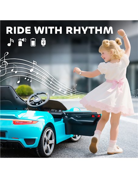 AIYAPLAY Kids Electric Car, 12V Licensed RUF GT Ride on Car with Suspension, Remote Control, Music, for 3-5 Years, Blue - pic 175224 | FastDaddyshop