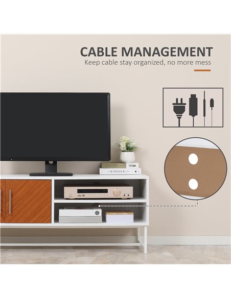 Homcom 1200mm Longline TV Stand with Wood-Effect Doors, White & Brown - pic 17523 | FastDaddyshop