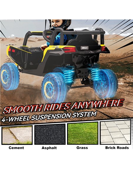 AIYAPLAY 12V Kids Ride On Car with Remote Control, Kids Electric Car with Suspension System, Music, for Kids 3-5 Years, Yellow - pic 175234 | FastDaddyshop