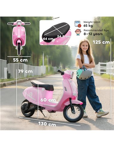 AIYAPLAY 24V Kids Electric Motorbike, Ride on Motorcycle with Manual Throttle, Brakes and LED Lights for Ages 8-12 Years, Pink