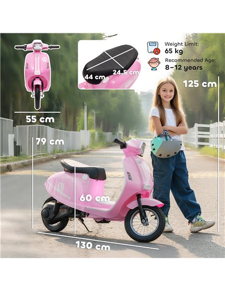 AIYAPLAY 24V Kids Electric Motorbike, Ride on Motorcycle with Manual Throttle, Brakes and LED Lights for Ages 8-12 Years, Pink - pic 175238 | FastDaddyshop