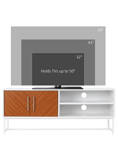 Homcom 1200mm Longline TV Stand with Wood-Effect Doors, White & Brown