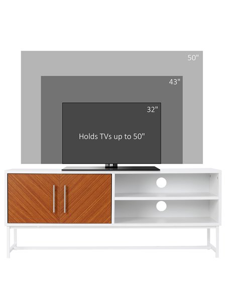 Homcom 1200mm Longline TV Stand with Wood-Effect Doors, White & Brown - pic 17524 | FastDaddyshop