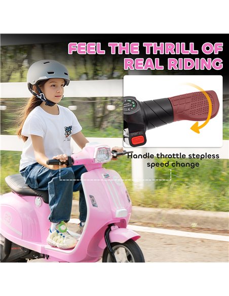 AIYAPLAY 24V Kids Electric Motorbike, Ride on Motorcycle with Manual Throttle, Brakes and LED Lights for Ages 8-12 Years, Pink - pic 175240 | FastDaddyshop