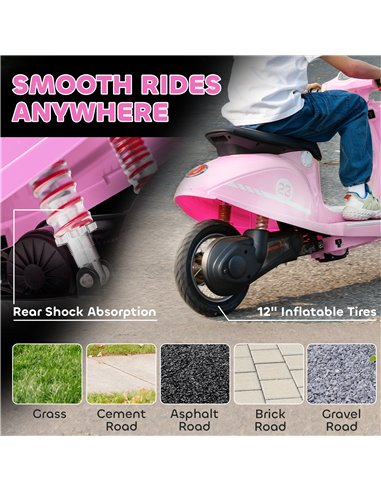 AIYAPLAY 24V Kids Electric Motorbike, Ride on Motorcycle with Manual Throttle, Brakes and LED Lights for Ages 8-12 Years, Pink
