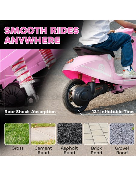 AIYAPLAY 24V Kids Electric Motorbike, Ride on Motorcycle with Manual Throttle, Brakes and LED Lights for Ages 8-12 Years, Pink - pic 175241 | FastDaddyshop