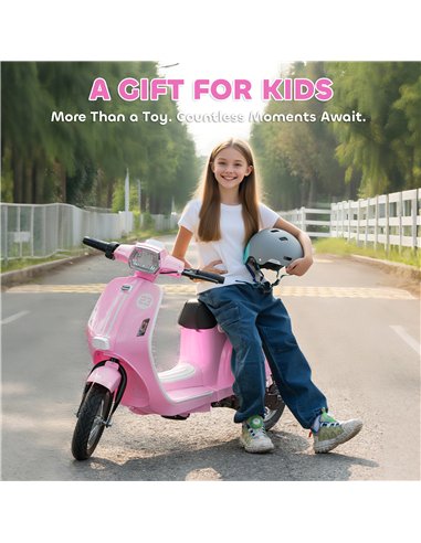 AIYAPLAY 24V Kids Electric Motorbike, Ride on Motorcycle with Manual Throttle, Brakes and LED Lights for Ages 8-12 Years, Pink