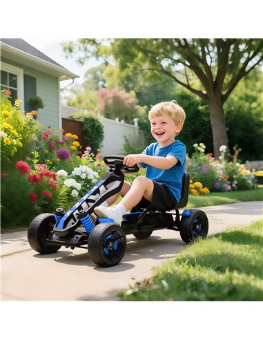 AIYAPLAY Pedal Go Kart for Kids Aged 3-6 Years, with Freewheel System, Brake, EVA Anti-Slip Wheels, Blue