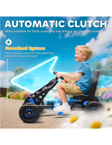 AIYAPLAY Pedal Go Kart for Kids Aged 3-6 Years, with Freewheel System, Brake, EVA Anti-Slip Wheels, Blue - pic 175248 | FastDaddyshop