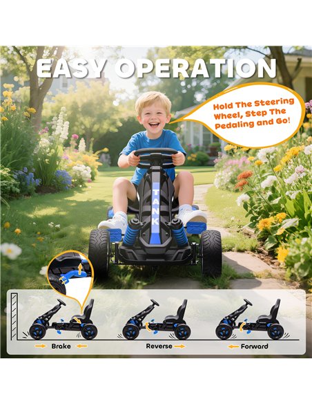 AIYAPLAY Pedal Go Kart for Kids Aged 3-6 Years, with Freewheel System, Brake, EVA Anti-Slip Wheels, Blue - pic 175249 | FastDaddyshop