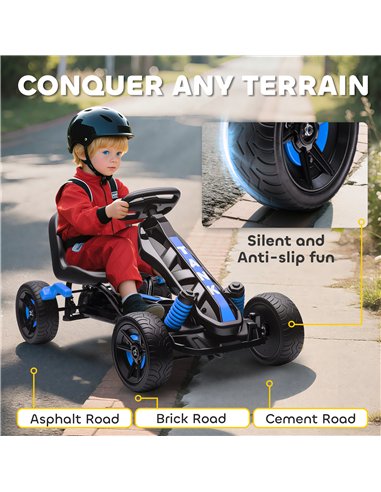 AIYAPLAY Pedal Go Kart for Kids Aged 3-6 Years, with Freewheel System, Brake, EVA Anti-Slip Wheels, Blue