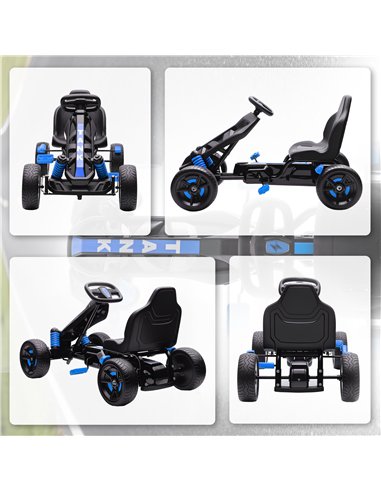AIYAPLAY Pedal Go Kart for Kids Aged 3-6 Years, with Freewheel System, Brake, EVA Anti-Slip Wheels, Blue