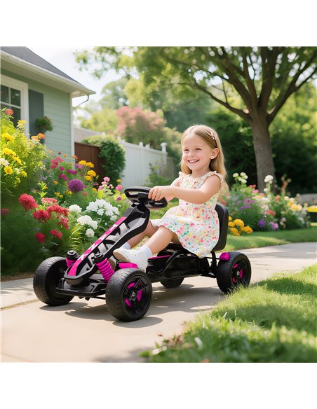 AIYAPLAY Pedal Go Kart for Kids Aged 3-6 Years, with Freewheel System, Brake, EVA Anti-Slip Wheels, Pink - pic 175255 | FastDaddyshop