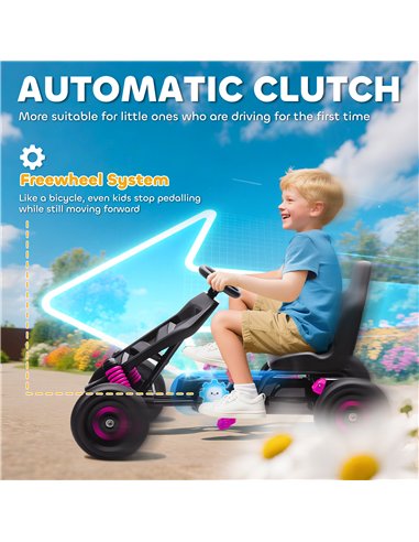 AIYAPLAY Pedal Go Kart for Kids Aged 3-6 Years, with Freewheel System, Brake, EVA Anti-Slip Wheels, Pink