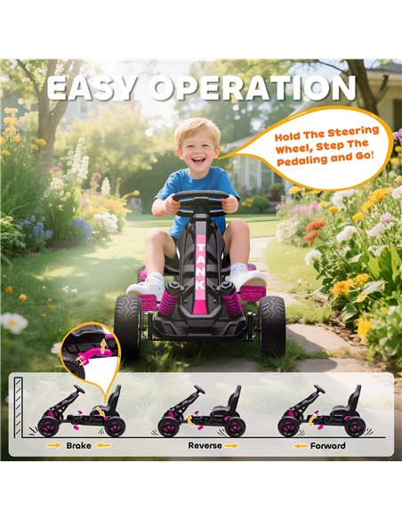 AIYAPLAY Pedal Go Kart for Kids Aged 3-6 Years, with Freewheel System, Brake, EVA Anti-Slip Wheels, Pink - pic 175258 | FastDaddyshop