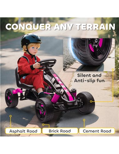 AIYAPLAY Pedal Go Kart for Kids Aged 3-6 Years, with Freewheel System, Brake, EVA Anti-Slip Wheels, Pink