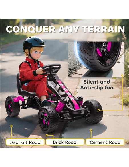 AIYAPLAY Pedal Go Kart for Kids Aged 3-6 Years, with Freewheel System, Brake, EVA Anti-Slip Wheels, Pink - pic 175259 | FastDaddyshop