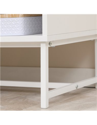 Homcom 1200mm Longline TV Stand with Wood-Effect Doors, White & Brown