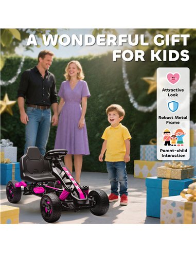 AIYAPLAY Pedal Go Kart for Kids Aged 3-6 Years, with Freewheel System, Brake, EVA Anti-Slip Wheels, Pink
