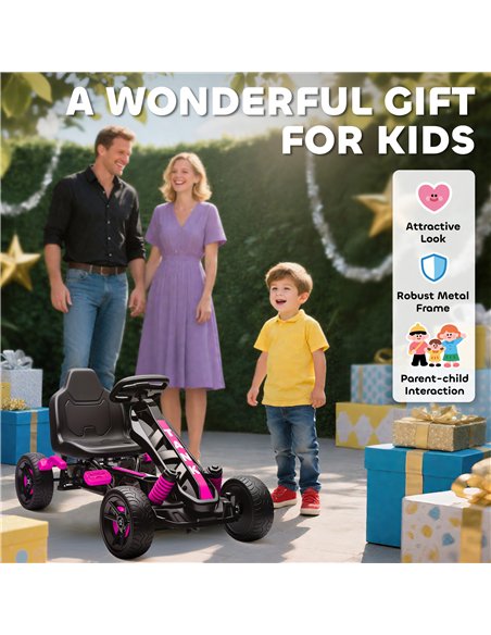 AIYAPLAY Pedal Go Kart for Kids Aged 3-6 Years, with Freewheel System, Brake, EVA Anti-Slip Wheels, Pink - pic 175261 | FastDaddyshop