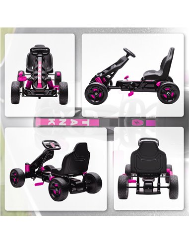 AIYAPLAY Pedal Go Kart for Kids Aged 3-6 Years, with Freewheel System, Brake, EVA Anti-Slip Wheels, Pink