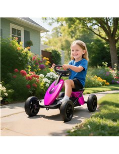 AIYAPLAY Pedal Go Kart for Kids 2-5 Years, with Silent EVA Wheels, Metal Frame, Pink 2