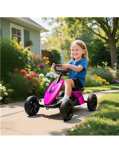 AIYAPLAY Pedal Go Kart for Kids 2-5 Years, with Silent EVA Wheels, Metal Frame, Pink