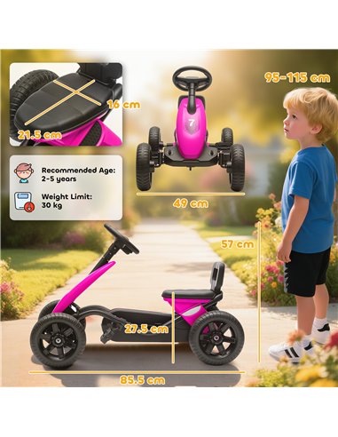 AIYAPLAY Pedal Go Kart for Kids 2-5 Years, with Silent EVA Wheels, Metal Frame, Pink