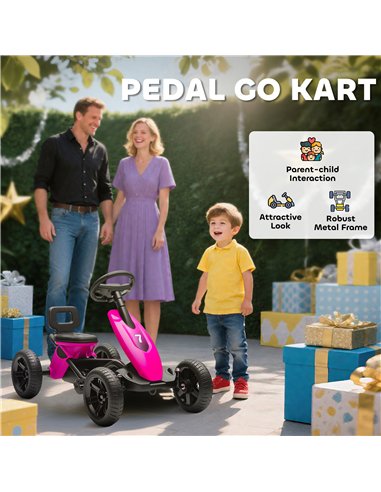 AIYAPLAY Pedal Go Kart for Kids 2-5 Years, with Silent EVA Wheels, Metal Frame, Pink