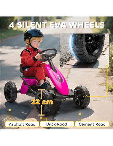 AIYAPLAY Pedal Go Kart for Kids 2-5 Years, with Silent EVA Wheels, Metal Frame, Pink