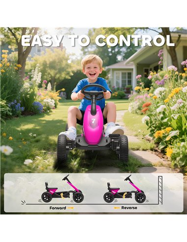AIYAPLAY Pedal Go Kart for Kids 2-5 Years, with Silent EVA Wheels, Metal Frame, Pink
