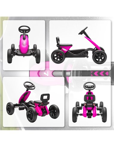AIYAPLAY Pedal Go Kart for Kids 2-5 Years, with Silent EVA Wheels, Metal Frame, Pink