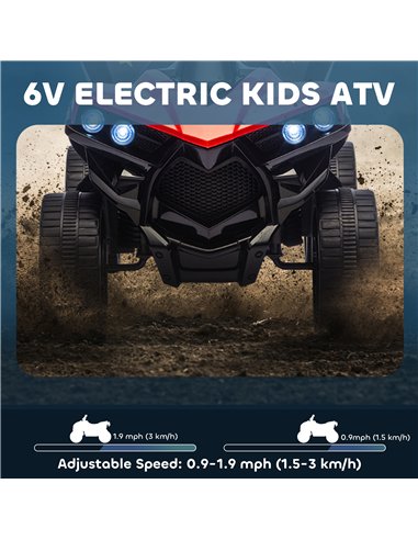 AIYAPLAY 6V Kids ATV, 4 Wheeler Electric Ride on Car with Music and LED Headlights, for Ages 3-6 Years Boys and Girls, Red