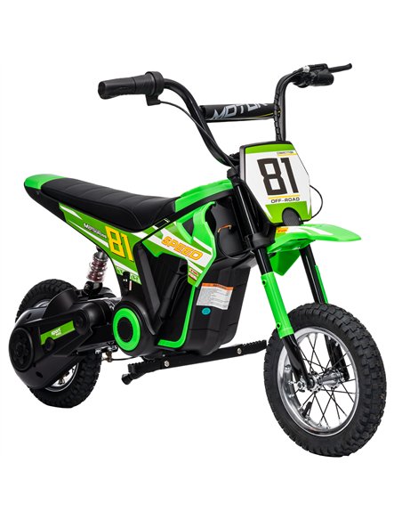 AIYAPLAY Kids Electric Motorbike, 24V Ride On Motorcycle with 3 Speeds and Rear Suspension, Dirt Bike for 8-12 Years Old, Green - pic 175299 | FastDaddyshop