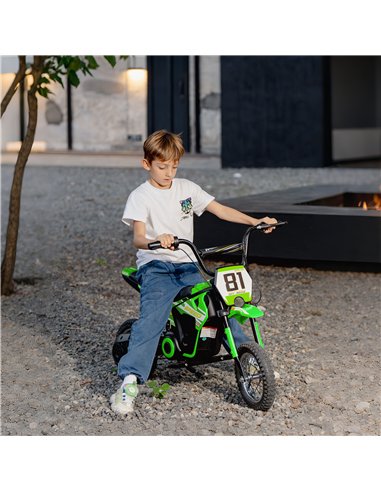 AIYAPLAY Kids Electric Motorbike, 24V Ride On Motorcycle with 3 Speeds and Rear Suspension, Dirt Bike for 8-12 Years Old, Green