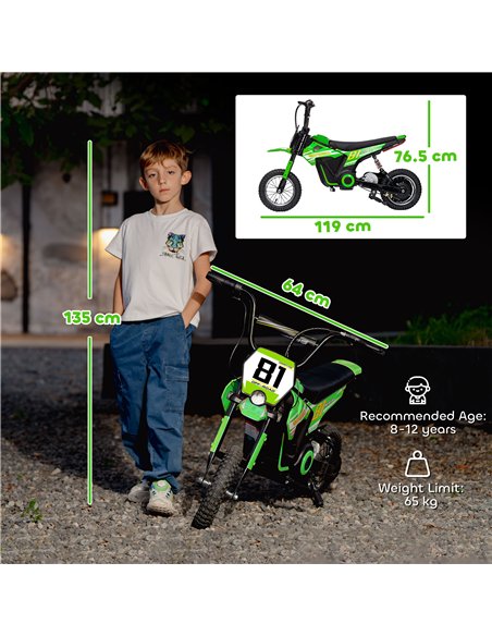 AIYAPLAY Kids Electric Motorbike, 24V Ride On Motorcycle with 3 Speeds and Rear Suspension, Dirt Bike for 8-12 Years Old, Green - pic 175301 | FastDaddyshop