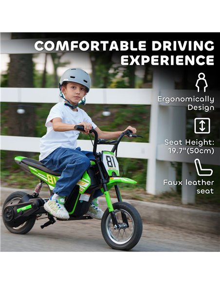AIYAPLAY Kids Electric Motorbike, 24V Ride On Motorcycle with 3 Speeds and Rear Suspension, Dirt Bike for 8-12 Years Old, Green - pic 175305 | FastDaddyshop