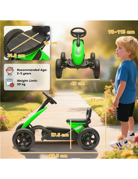 AIYAPLAY Pedal Go Kart for Kids 2-5 Years, with Silent EVA Wheels, Metal Frame, Green - pic 175310 | FastDaddyshop