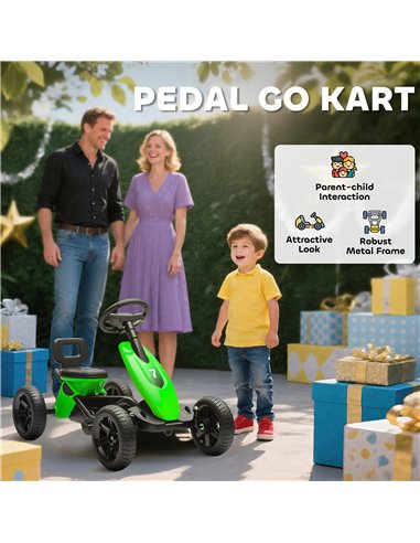 AIYAPLAY Pedal Go Kart for Kids 2-5 Years, with Silent EVA Wheels, Metal Frame, Green