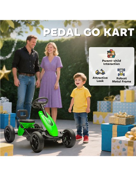 AIYAPLAY Pedal Go Kart for Kids 2-5 Years, with Silent EVA Wheels, Metal Frame, Green - pic 175311 | FastDaddyshop