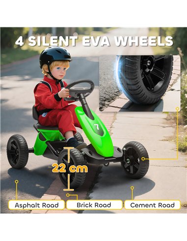 AIYAPLAY Pedal Go Kart for Kids 2-5 Years, with Silent EVA Wheels, Metal Frame, Green