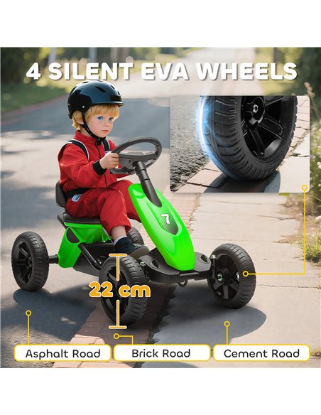 AIYAPLAY Pedal Go Kart for Kids 2-5 Years, with Silent EVA Wheels, Metal Frame, Green - pic 175312 | FastDaddyshop
